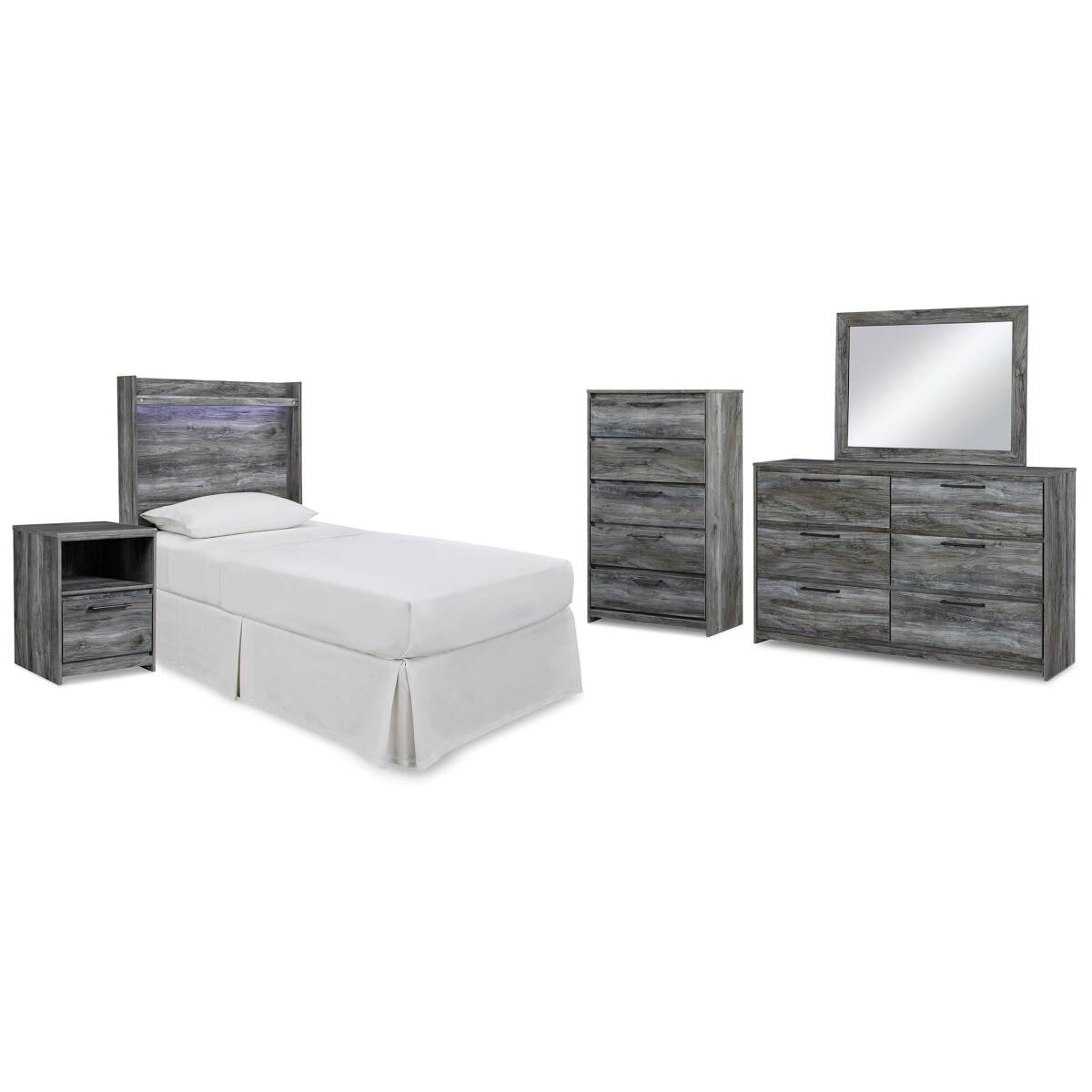 293cee508aa958d899307ca594d5bd44 Baystorm Twin Panel Headboard Bed, Dresser, Mirror and Nightstand - Image 1