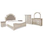 Realyn King Upholstered Panel Bed, Dresser, Mirror, Chest and 2 Nightstands