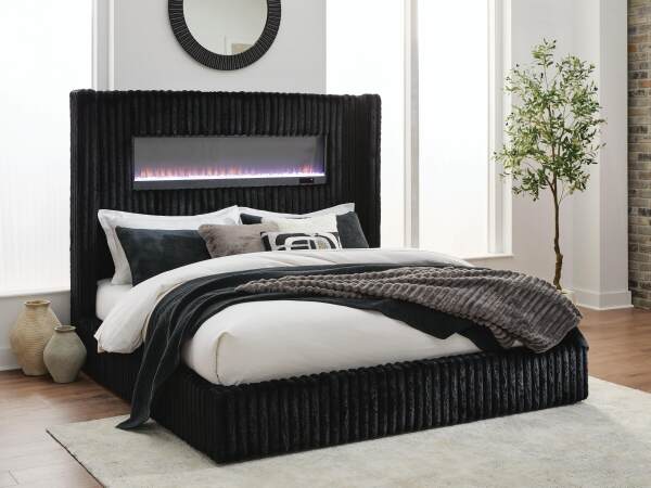 Tayleena Queen Upholstered Bed with Fireplace and Wireless Audio - Image 3