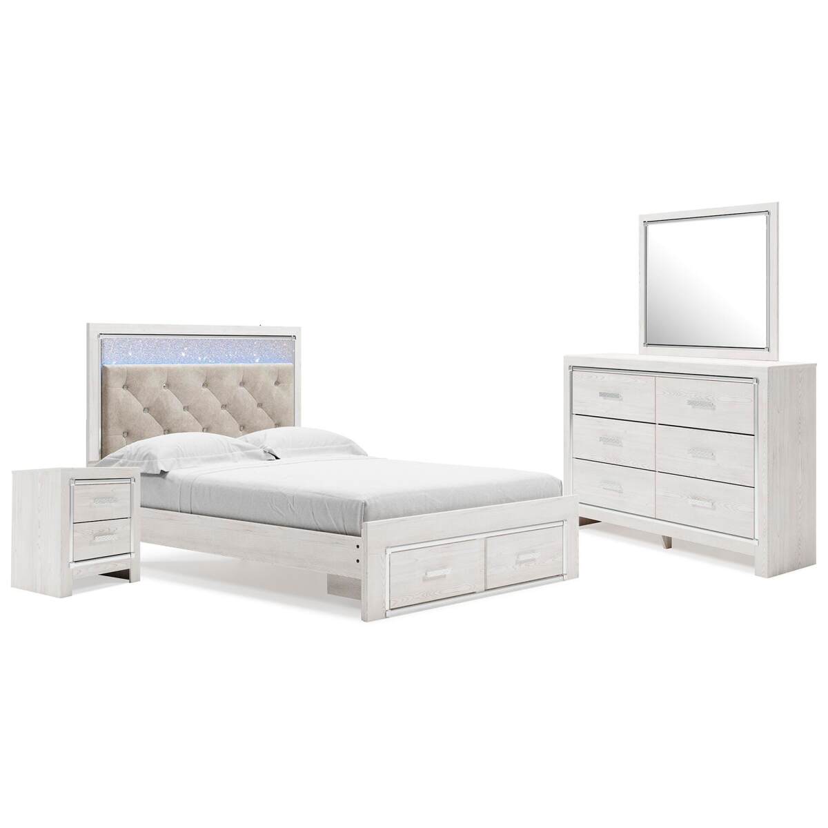 2acb3d03070fa2d7721541233579bc2b Altyra Queen Panel Storage Bed with Mirrored Dresser and Nightstand - Image 1