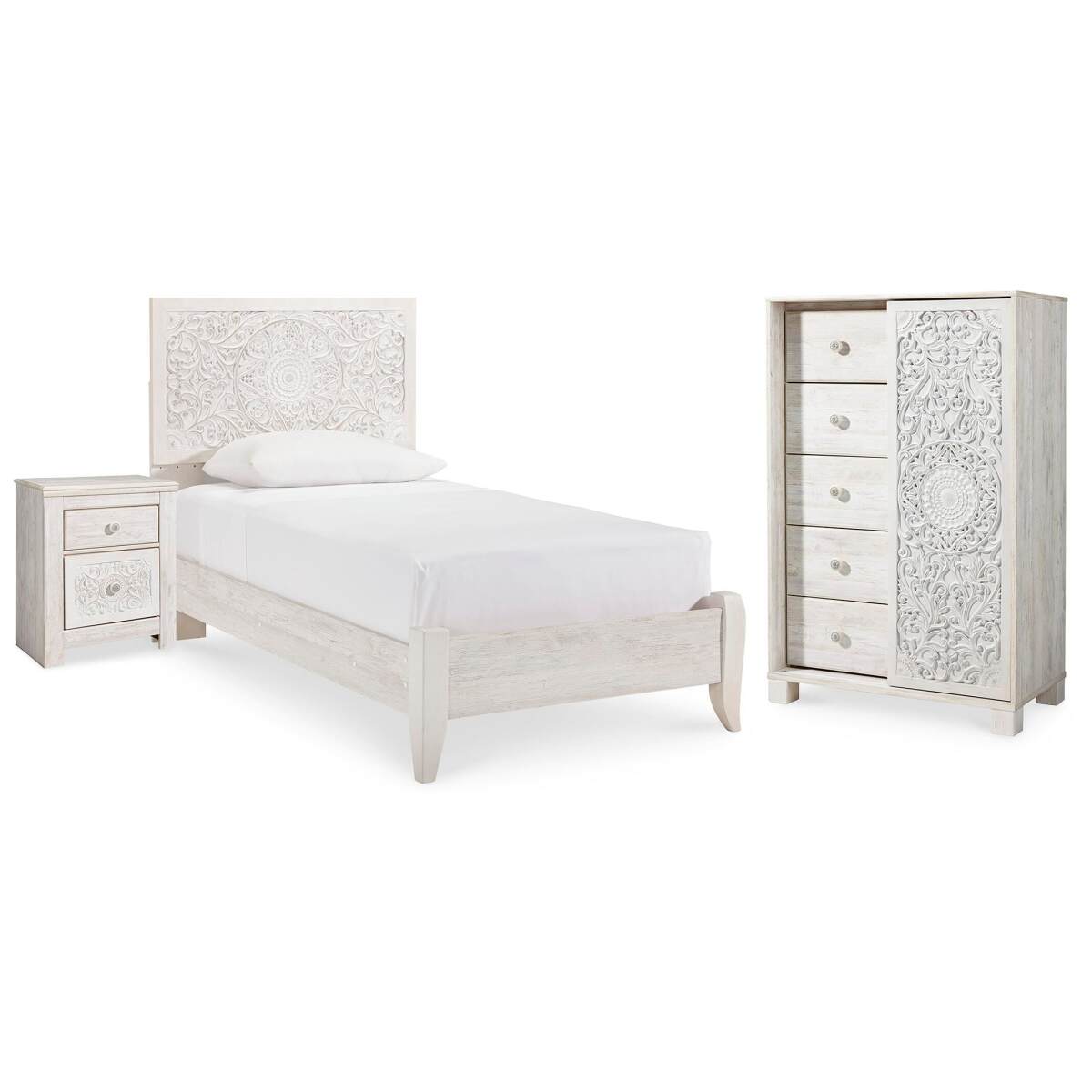 2ce7bdc933f5f414913161a4298b4d8d Paxberry Twin Panel Bed, Chest and Nightstand - Image 1