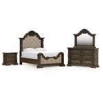 Maylee Queen Upholstered Panel Bed, Dresser, Mirror and Nightstand