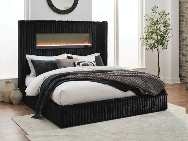 Tayleena Queen Upholstered Bed with Fireplace and Wireless Audio - Image 6