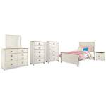 Willowton Full Panel Bed, Dresser, Mirror, 2 Chests and nightstand
