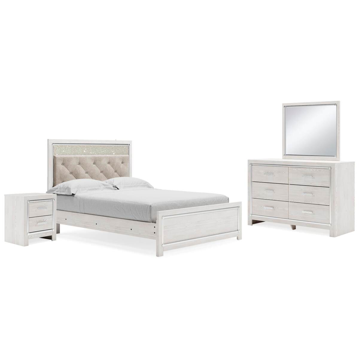313e1868ccf48500912336c51f2d05d0 Altyra Queen Upholstered Panel Bed, Dresser, Mirror, and Nightstand - Image 1