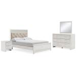 Altyra Queen Upholstered Panel Bed, Dresser, Mirror, and Nightstand