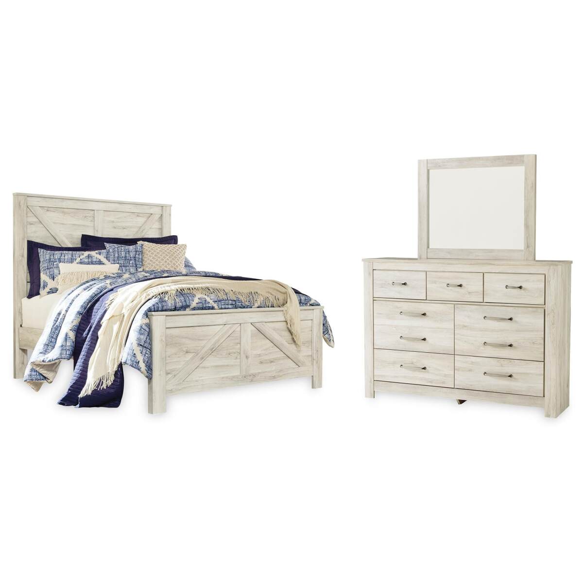 31ca99601d1ea628910cfd9759222e07 Bellaby Queen Crossbuck Panel Bed, Dresser and Mirror - Image 1