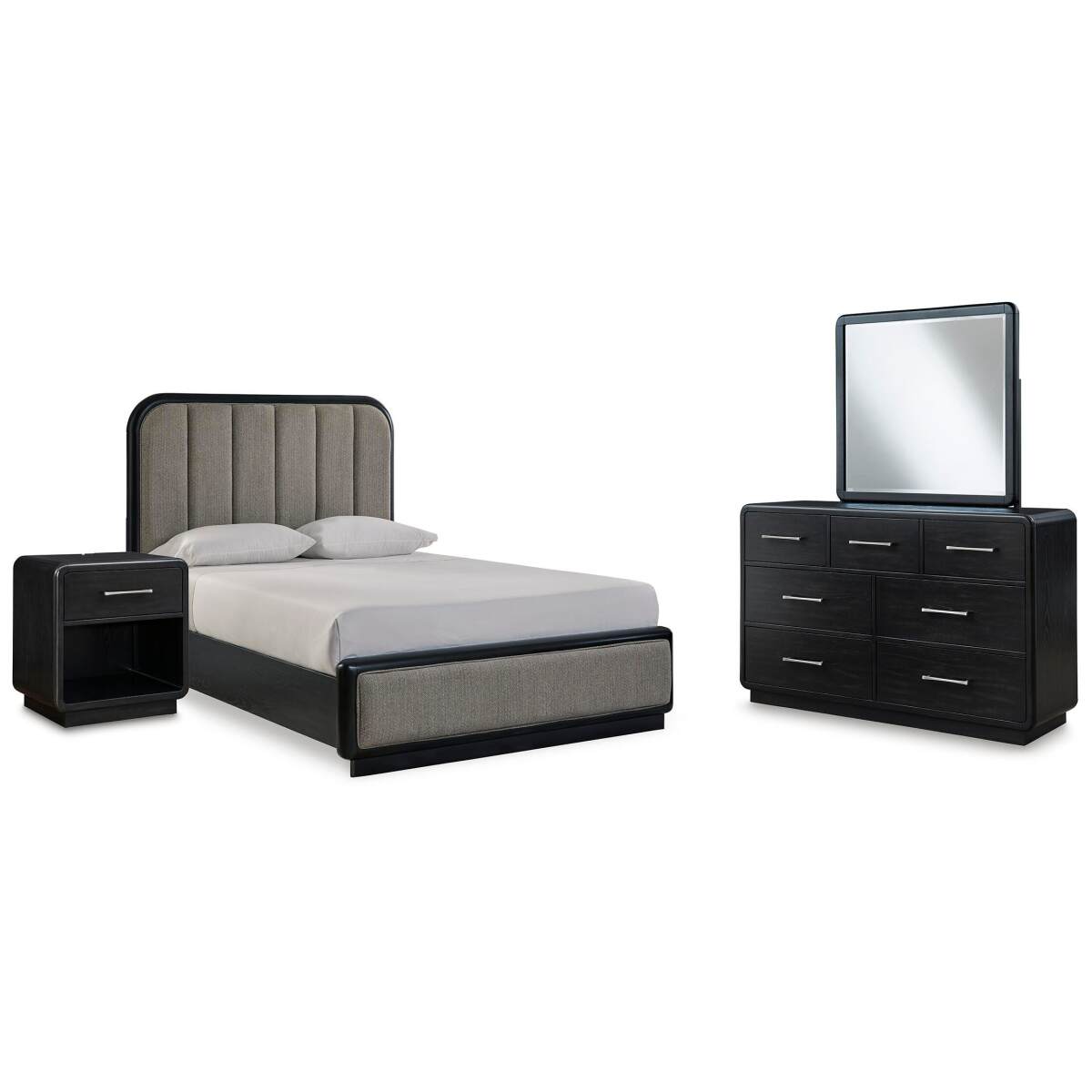 32d29d693b98af59ff2a95adaeedcfdf Rowanbeck Queen Upholstered Panel Bed, Dresser, Mirror and Nightstand - Image 1