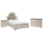 Realyn Queen Upholstered Panel Bed with Storage, Dresser and Nightstand