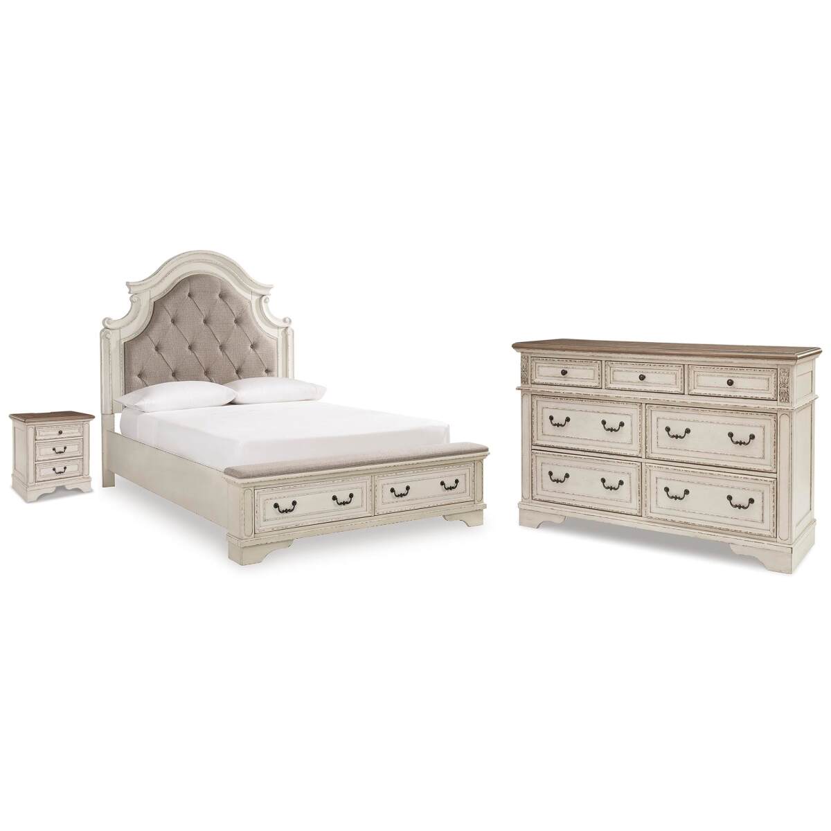 338db5efdb9559aa569a214075354c36 Realyn Queen Upholstered Storage Bed, Dresser and Nightstand - Image 1