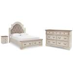 Realyn Queen Upholstered Storage Bed, Dresser and Nightstand