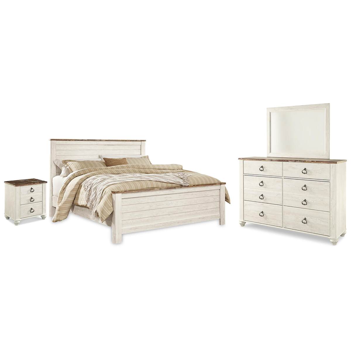 353665a7bb344eac34a76db0b7e75b14 Willowton King Panel Bed, Dresser, Mirror, and Nightstand - Image 1