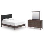 Pamytta Queen Upholstered Panel Bed, Dresser and Mirror