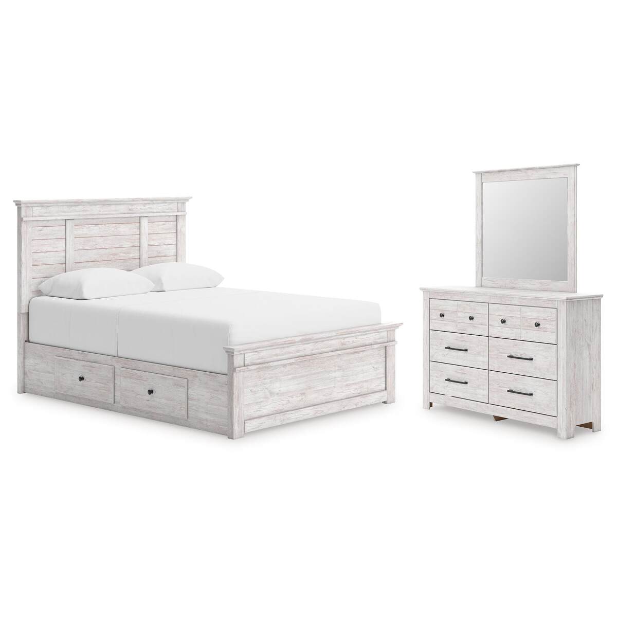3abef3ac6265293b600530d535ef22eb Makidern Queen Panel Bed with Storage, Dresser and Mirror - Image 1