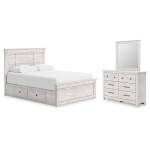 Makidern Queen Panel Bed with Storage, Dresser and Mirror
