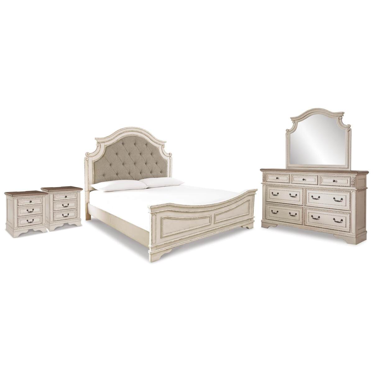 3b690408daf41ea1e79e2ad498110a7c Realyn King Panel Bed, Dresser, Mirror and 2 Nightstands - Image 1