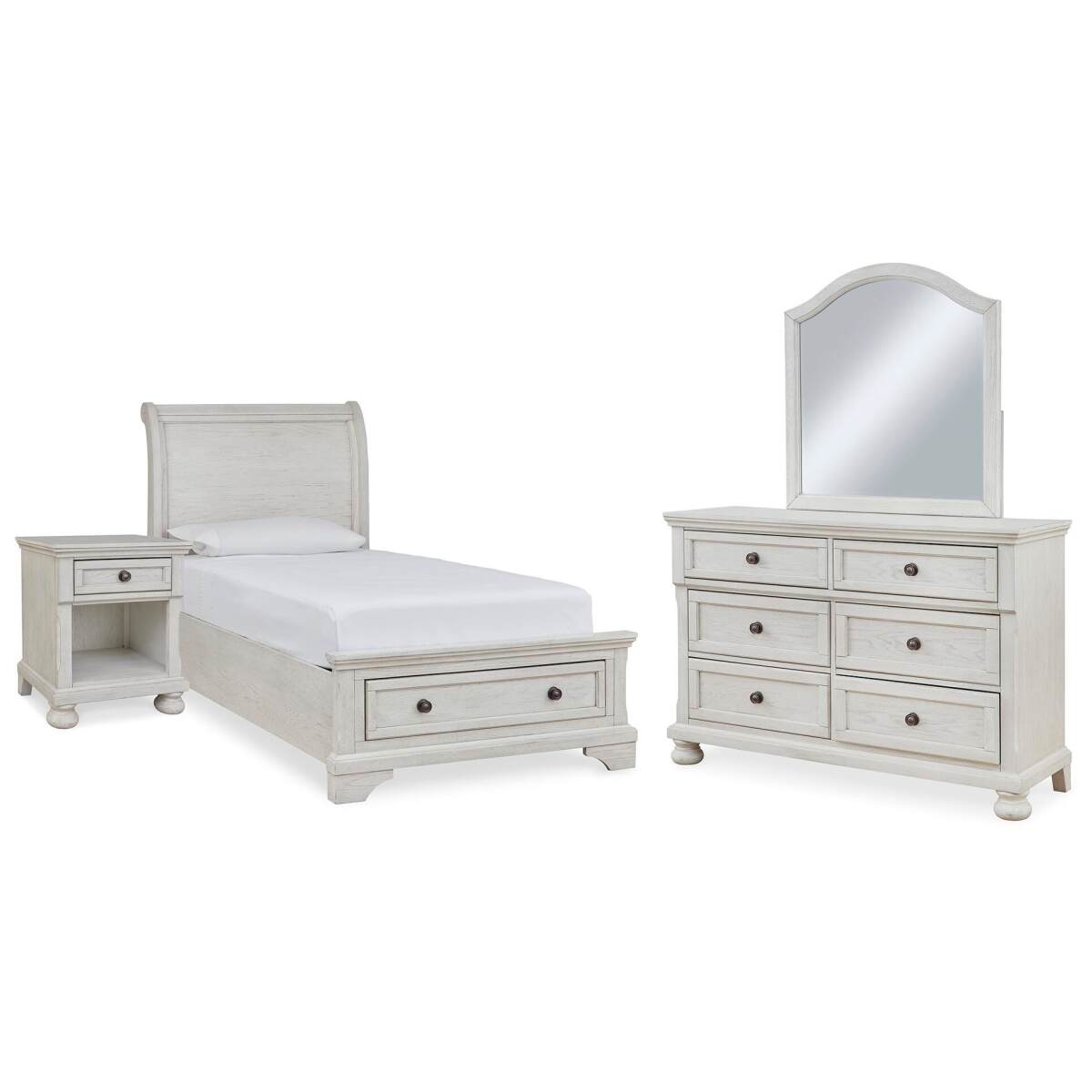3bfb717f22e582333e6ee6e9983e6d22 Robbinsdale Twin Storage Bed, Dresser, Mirror and Nightstand - Image 1