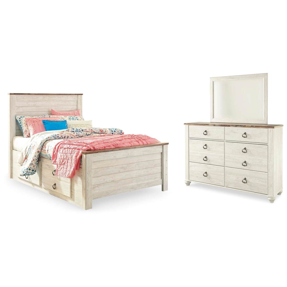 3fb915136b2821a3bd5d1e0bc61d90a3 Willowton Full Panel Bed with Storage, Dresser and Mirror - Image 1