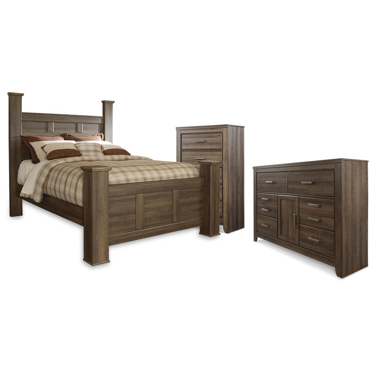 40963d5c68daa77752f3045162b97462 Juararo Queen Poster Bed, Dresser and Chest - Image 1
