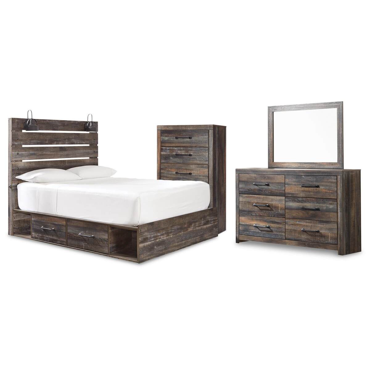 42547183ccfa5029050dbe40f2d4e73b Drystan Queen Panel Bed with Storage, Dresser, Mirror and Chest - Image 1