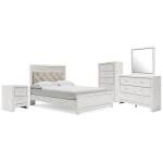 Altyra Queen Upholstered Panel Bed, Dresser, Mirror, Chest and Nightstand