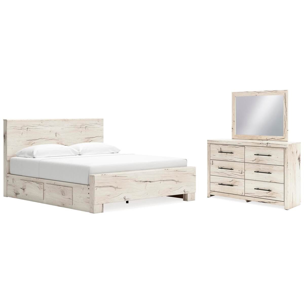 43bb8816e3f757fad2bc21e48ee59e66 Lawroy King Panel Bed with Storage, Dresser and Mirror - Image 1