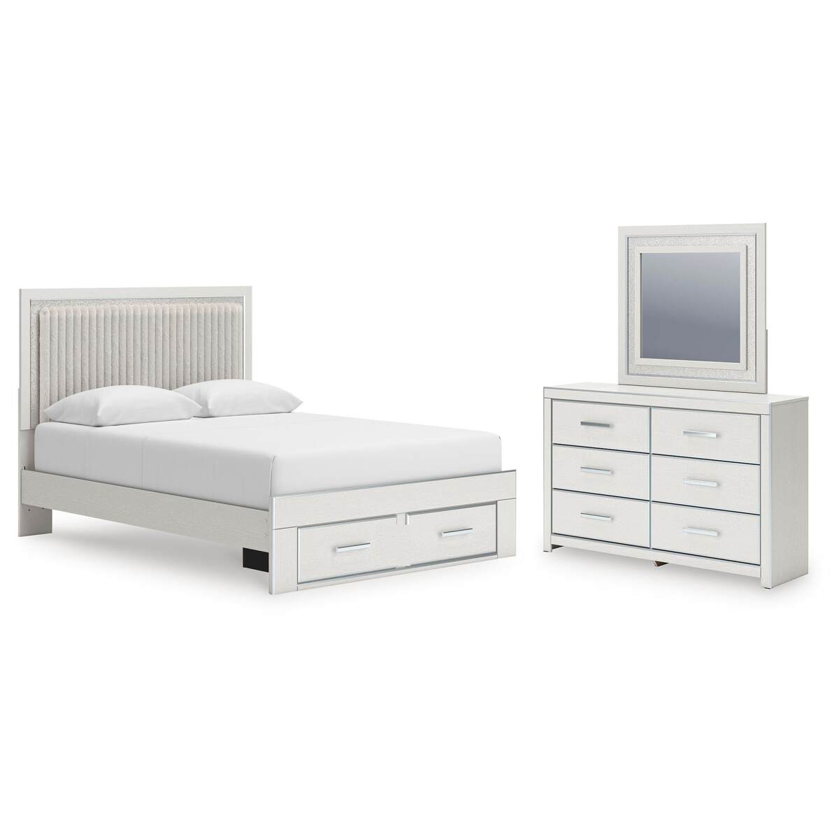 47f56d8170bc5c27fcc82b385064860f Zuraleus Queen Upholstered Panel Platform Storage Bed, Dresser and Mirror - Image 1