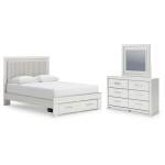 Zuraleus Queen Upholstered Panel Platform Storage Bed, Dresser and Mirror