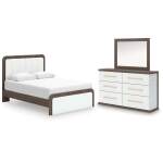 Kendanport Queen Upholstered Platform Bed, Dresser and Mirror
