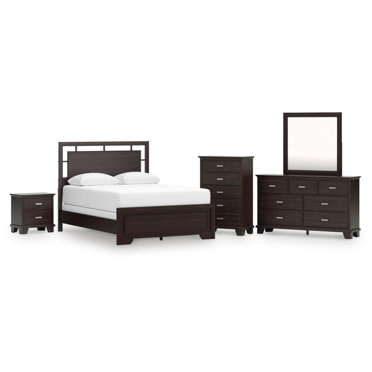 4ad72288d5534af069c98830060a44ed Covetown Queen Panel Bed, Dresser, Mirror, Chest and Nightstand - Image 1