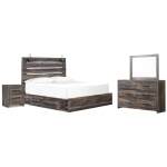 Drystan King Panel Bed with Under Bed Storage, Dresser, Mirror and Nightstand