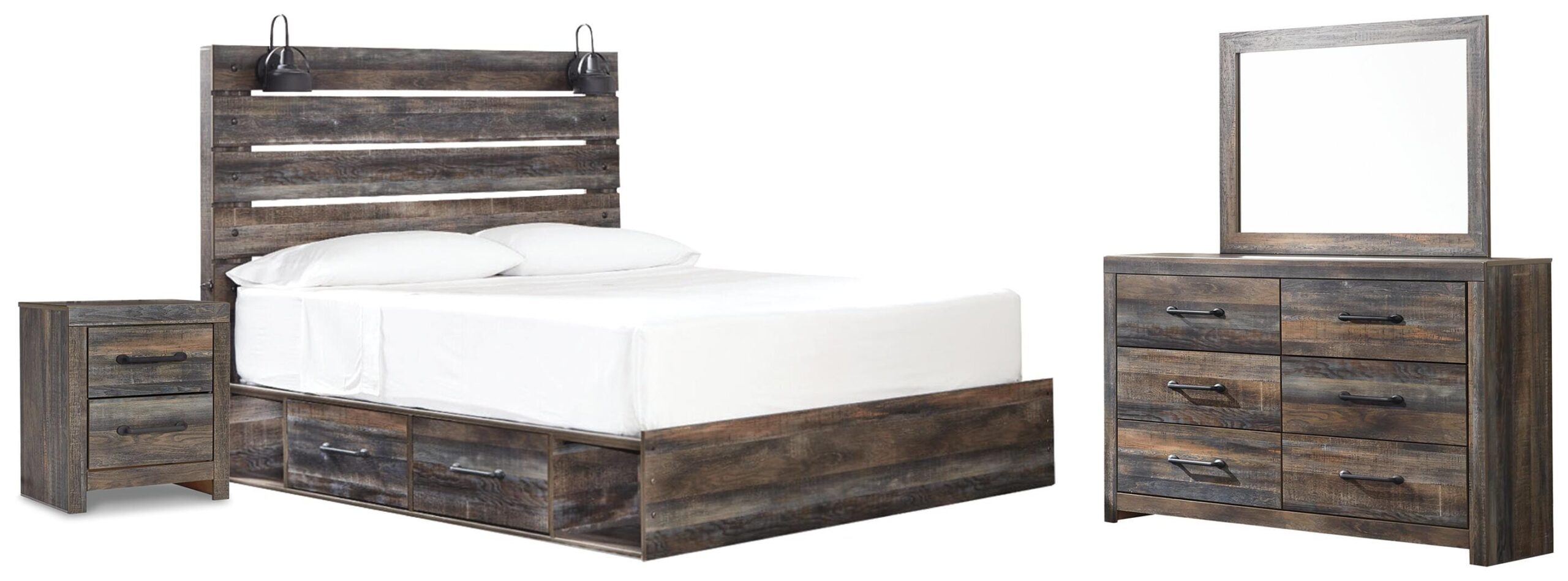4bbcc68ca987d5291c4531014219892e Drystan King Panel Bed with Under Bed Storage, Dresser, Mirror and Nightstand - Image 1