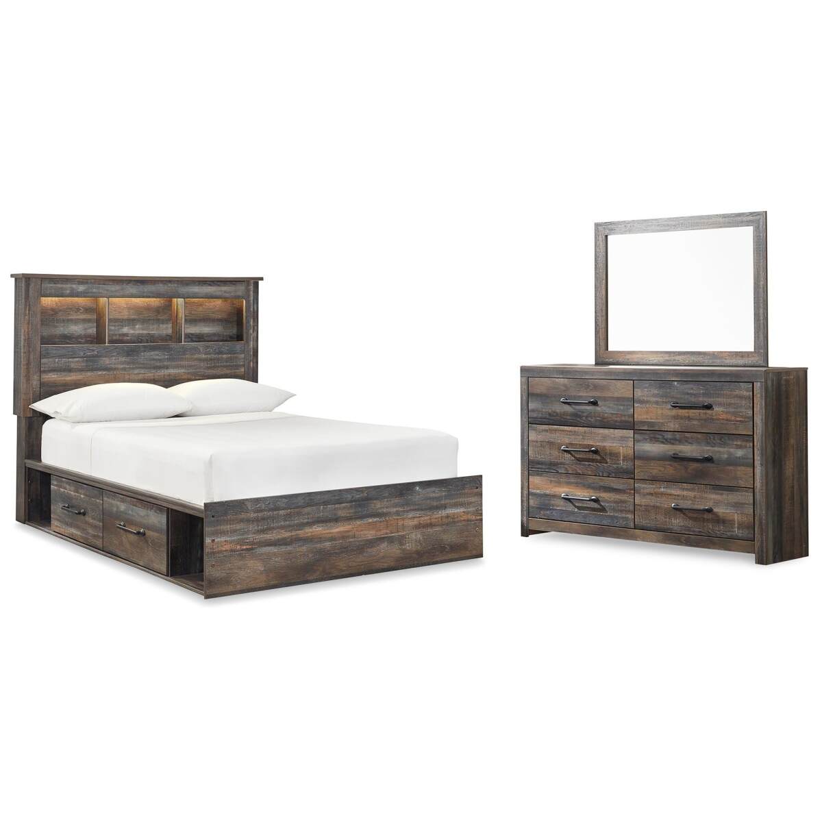 4c61d2f55e6055ec5f40aece60829827 Drystan Full Panel Bookcase Bed, with Storage, Dresser and Mirror - Image 1