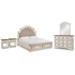 Realyn King Panel Storage Bed, Dresser, Mirror and 2 Nightstands