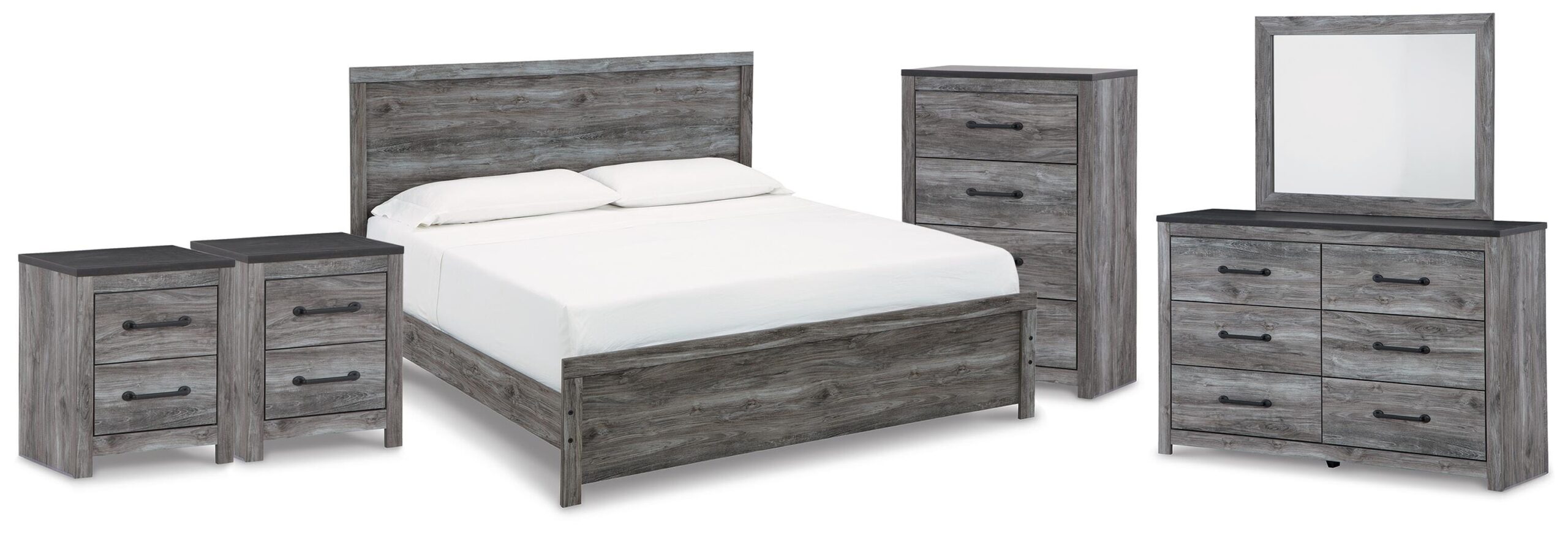 4e37ebaa1e271ea179bfbf7ff581f00e Bronyan King Panel Bed, Dresser, Mirror, Chest and 2 Nightstands - Image 1