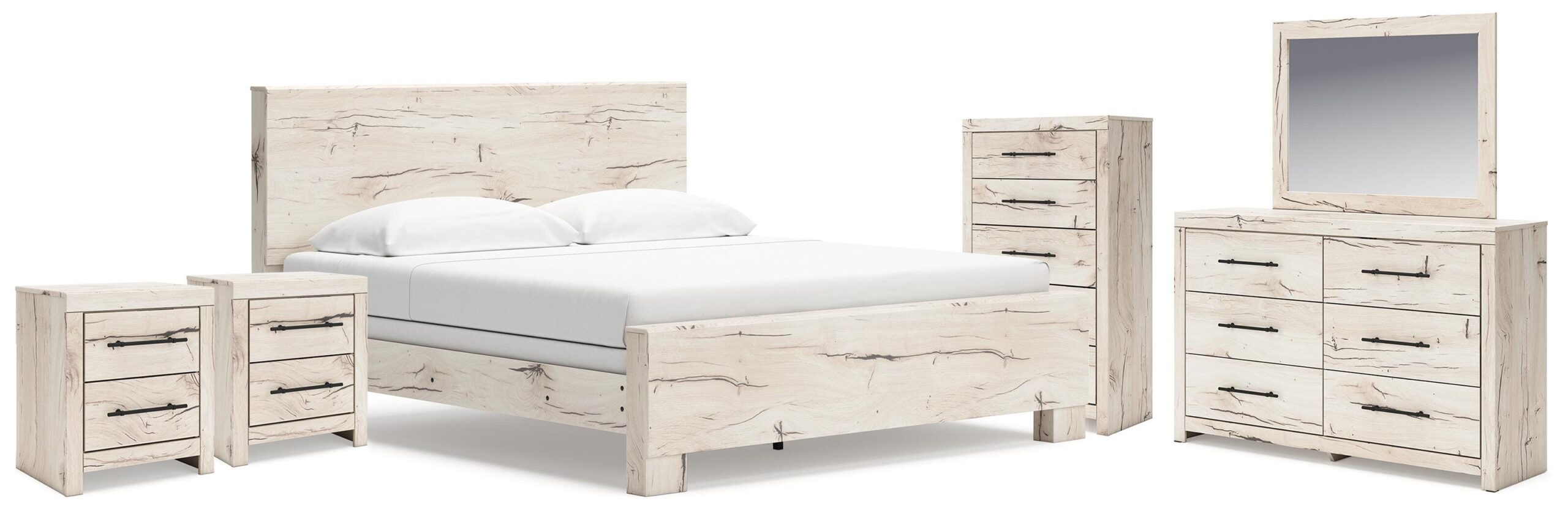 508abf48adeb283108b0f706e9b7fb17 Lawroy King Panel Bed, Dresser, Mirror, Chest and Nightstand - Image 1