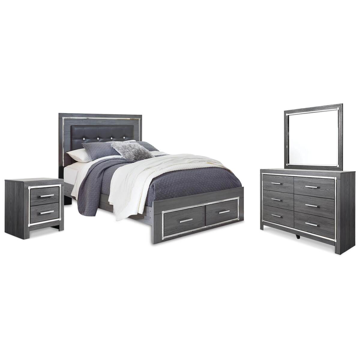53a5e827474c384da2285b7c3195286e Lodanna Queen Upholstered Panel Storage Bed, Dresser, Mirror, and Nightstand - Image 1