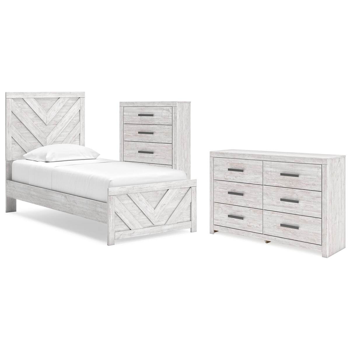 559a1dd034442eae6f26bc36f3ecbd0c Cayboni Twin Panel Bed, Dresser and Chest - Image 1