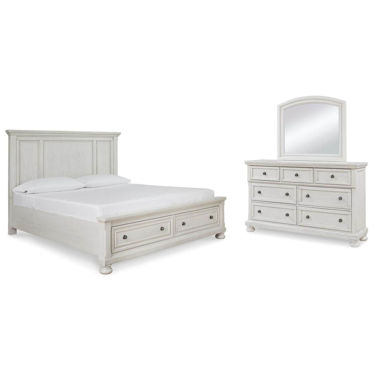59bbe68514eaec18069cbfb145ebb06e Robbinsdale Queen Panel Storage Bed, Dresser and Mirror - Image 1