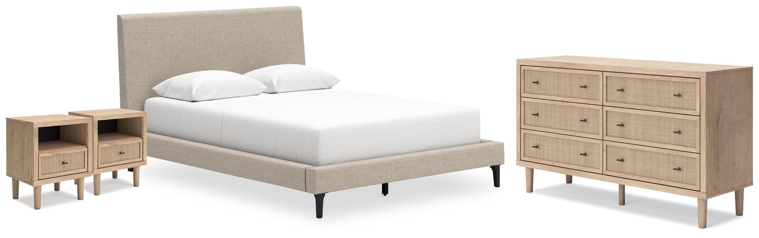 5bb087fe0dd8e3838c79cbea0f6e8ae4 Cielden Queen Upholstered Bed, Dresser and 2 Nightstands - Image 1