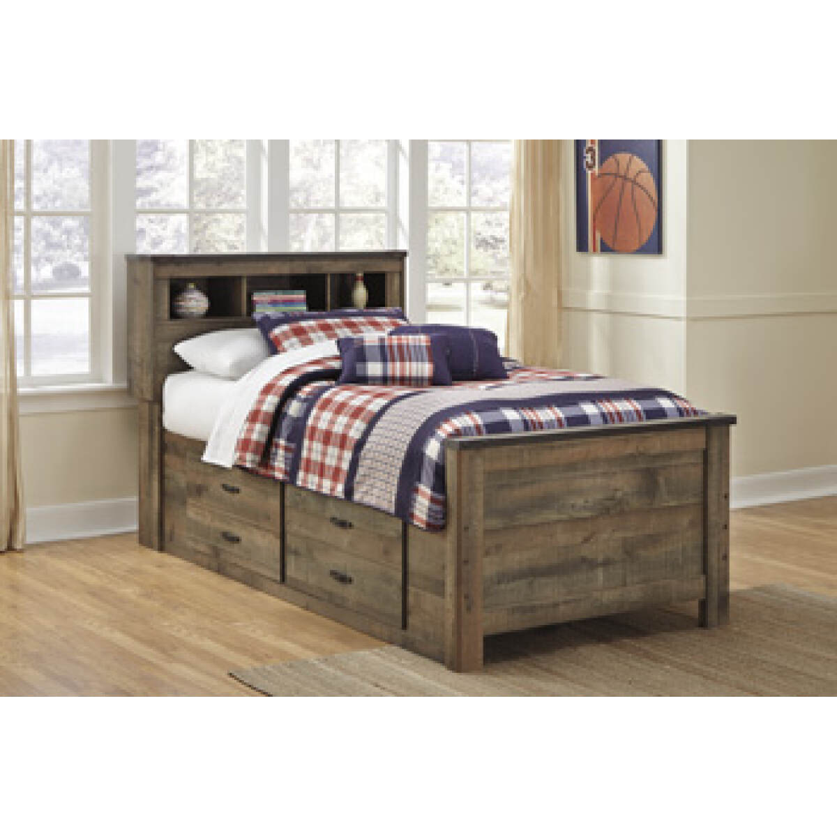 5ec56b06cca36a3ede34effe96da2158 Trinell Twin Bookcase Bed with 2 Storage Drawers - Image 1