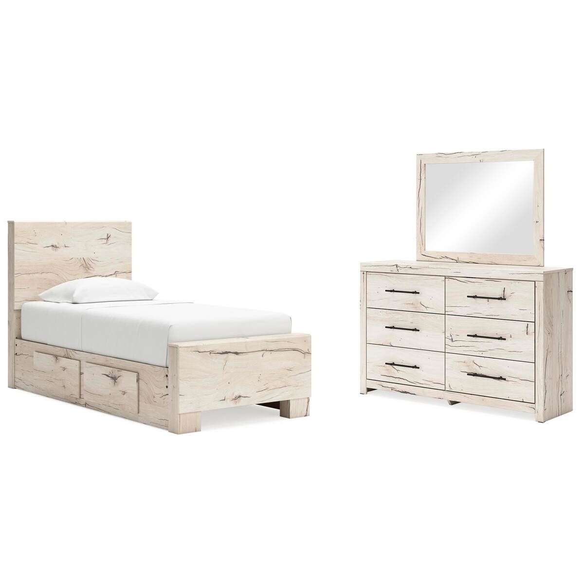 604cf7a1d201496720b9715e364add01 Lawroy Twin Panel Bed with Storage, Dresser and Mirror - Image 1