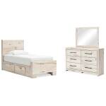 Lawroy Twin Panel Bed with Storage, Dresser and Mirror