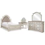 Realyn Queen Panel Bed, Dresser, Mirror and Vanity