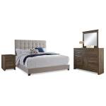 Dolante Queen Upholstered Bed, Dresser, Mirror and Nightstand