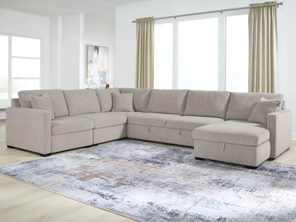 ModMax Luxe 5-Piece Sectional with Storage Chaise and Pop Up Sleeper - Image 3