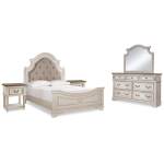 Realyn Queen Upholstered Panel Bed, Dresser, Mirror and 2 Nightstands