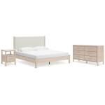 Cadmori King Upholstered Panel Bed, Dresser and Nightstand