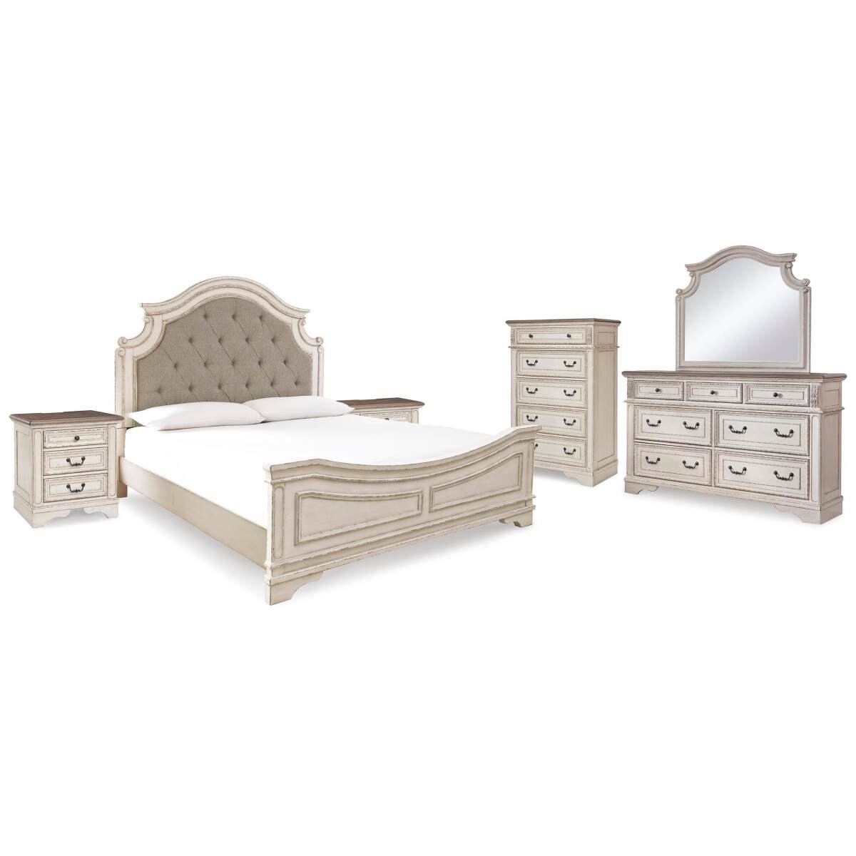 6b4bf83de9c19c4bee1e9104c2773401 Realyn King Panel Bed, Dresser, Mirror, Chest and 2 Nightstands - Image 1