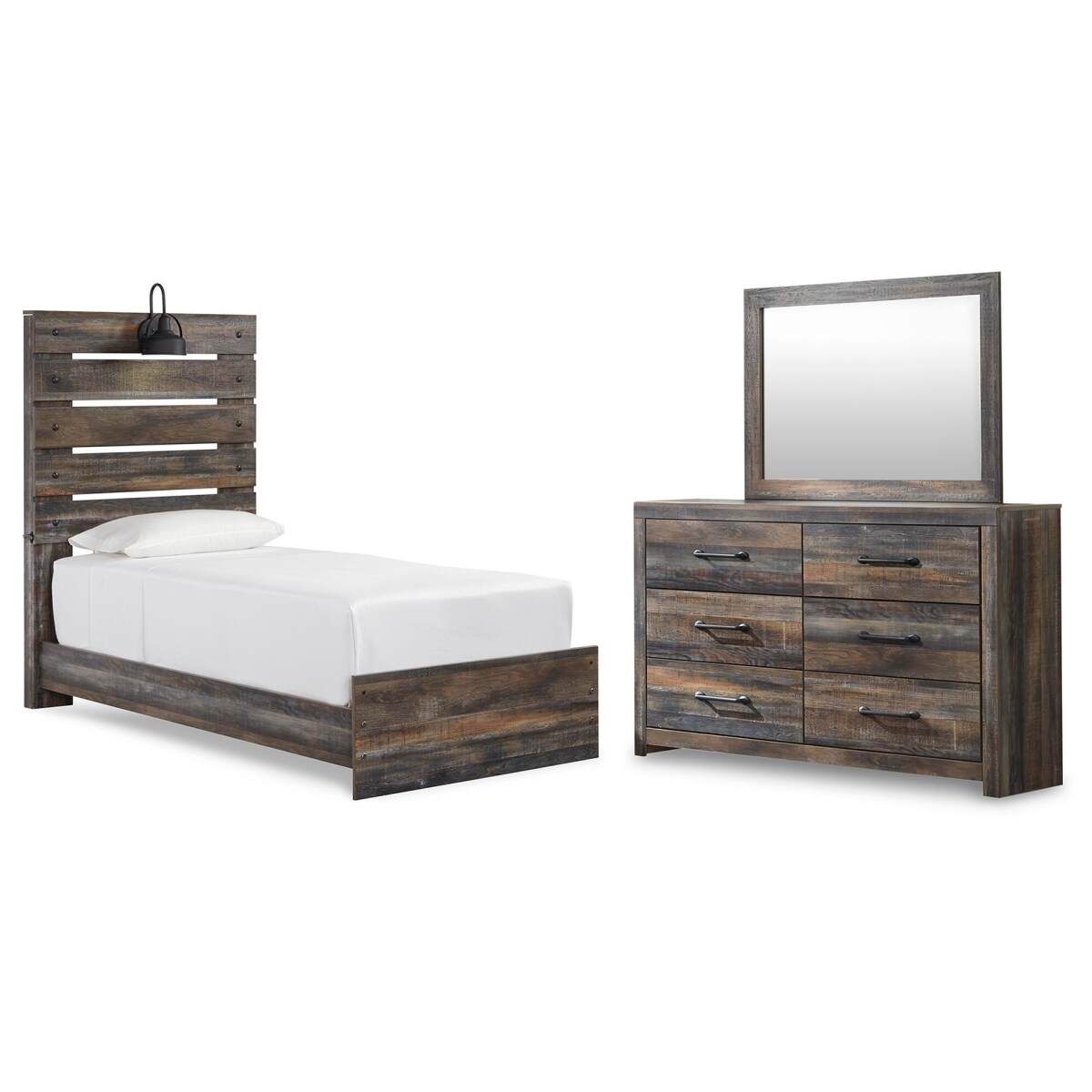 6ba29ff91667538014dba1963462ceac Drystan Twin Panel Bed, Dresser and Mirror - Image 1